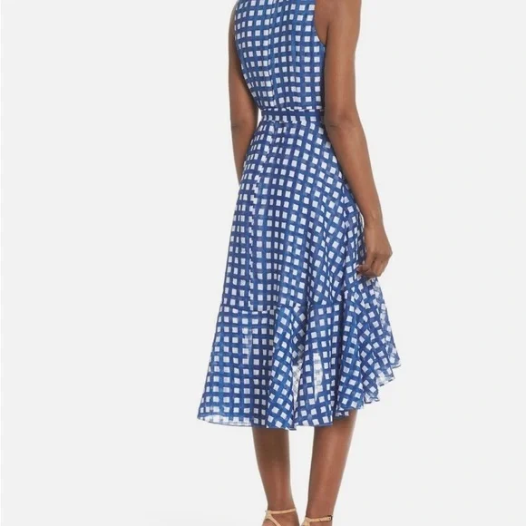 ELIZA J Ruffle Hem High/Low Faux Wrap Summer DRESS SIZE 10 GINGHAM NORDSTROM - Picture 3 of 5